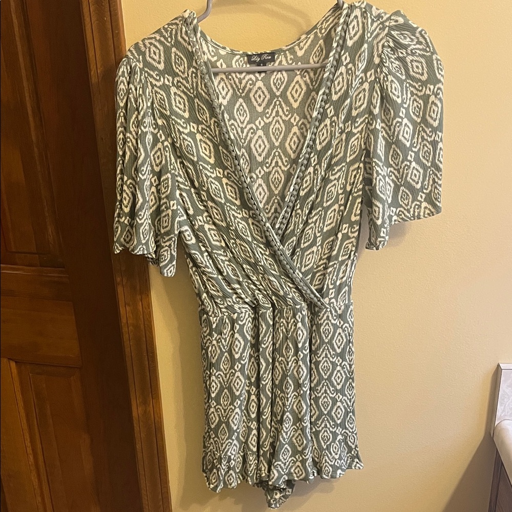 Patterned Green Wrap Romper